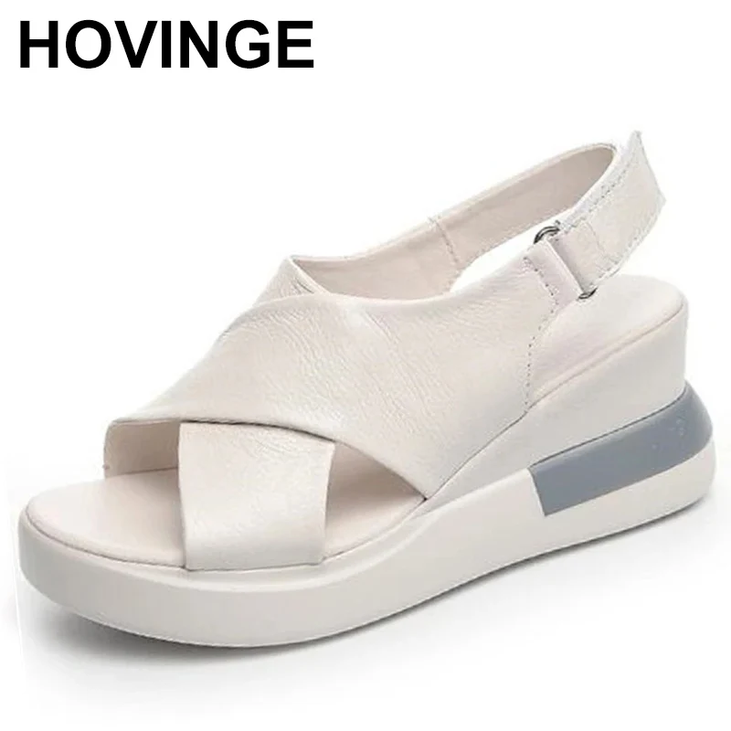 

New 2023 Summer New Superior Soft Genuine Leather Sandals Peep-toe Shoes Wedges Sandals Fashion Versatile Women Sandals