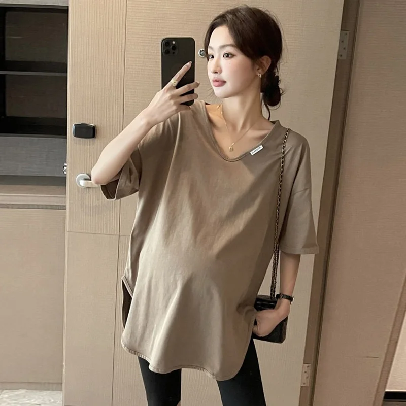 Korean Style Maternity V-Neck T-Shirt Side Split Irregular Pregnant Woman Cotton Tees Solid Color Loose Casual Pregnancy Tops
Korean Style Maternity V-Neck T-Shirt Side Split Irregular Pregnant Woman Cotton Tees Solid Color Loose Casual Pregnancy Tops