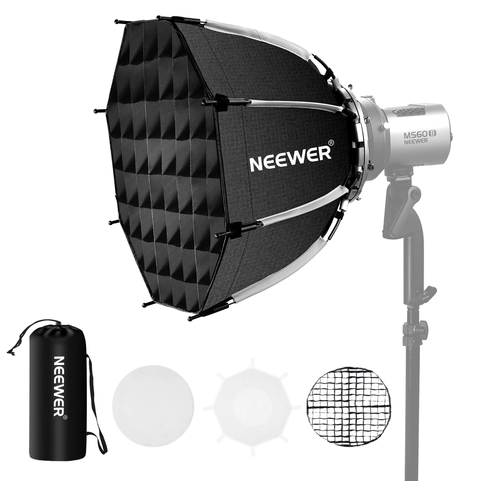 

NEEWER 17.7"/45cm Octagonal Softbox Bowens Mount, Quick Folding Quick Set Up with Diffusers/Honeycomb Grid/Bag for Q4 RGB CB60