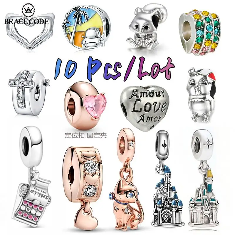 

10Pcs/Lot Hand in Hand Clip Bead Bracelet Fixing Clip Shining Pet Cat Pendant Suitable Charm Bracelet DIY Women Original Jewelry