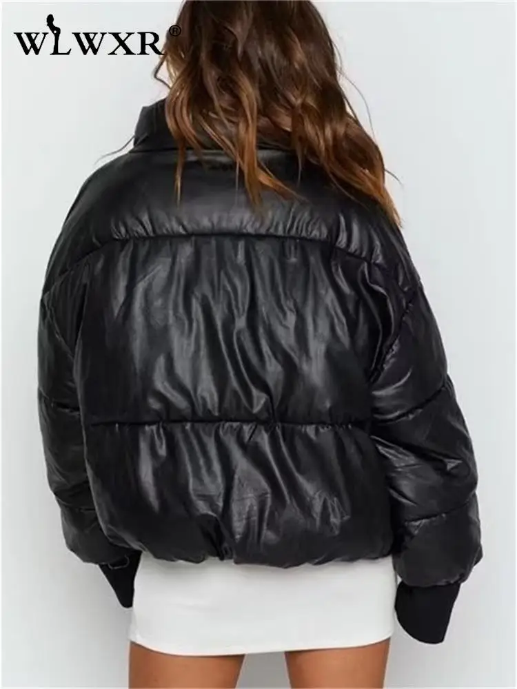 WLWXR Winter Streetwear Faux Pu Leather Coats Puffer Jackets For Women 2022 Long Sleeve Jacket Tops Bubble Black Jackets Female 
WLWXR Winter Streetwear Faux Pu Leather Coats Puffer Jackets For Women 2022 Long Sleeve Jacket Tops Bubble Black Jackets Female