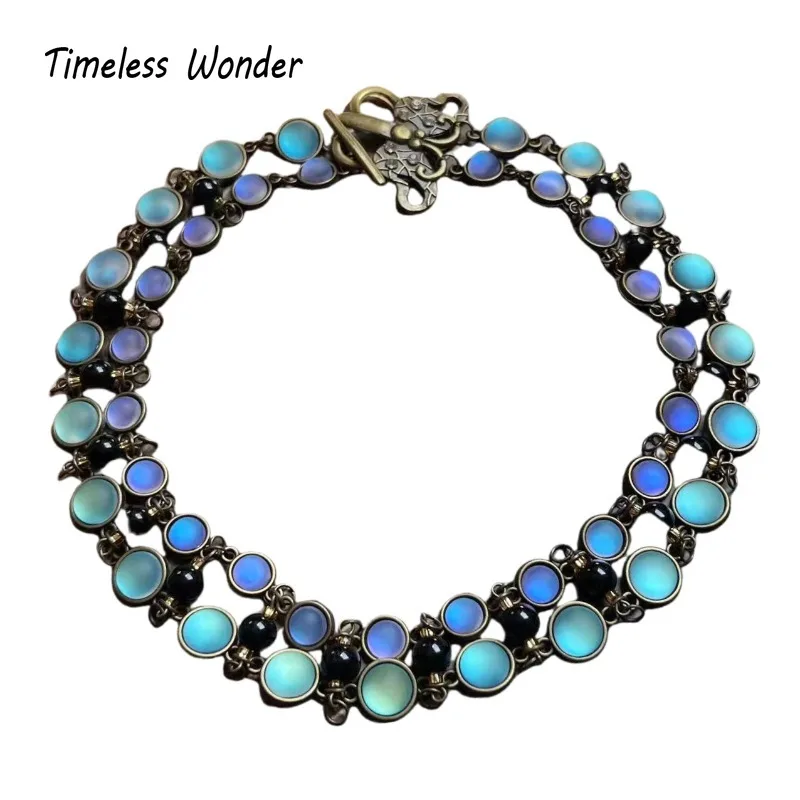 

Timeless Wonder Retro Geo Glass Layered Statement Necklaces for Women Designer Jewelry Runway Rare Top Vintage Gift Set 2612