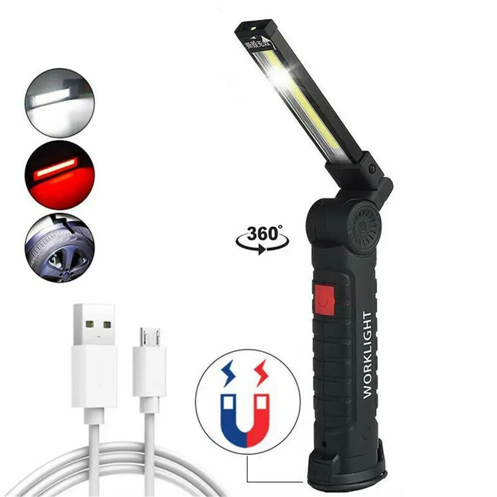 

New Magnetic LED Flashlight USB Rechargeable Work Inspection Light 5 Modes Torch COB Lanterna Hanging Hook Lamp With USB Cable