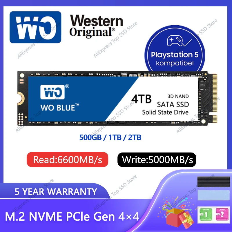 

Western Original M.2 2280 NVMe SATA SSD 500GB 1TB 2TB 4TB PCIe Gen4 Gaming Solid State Drive 600MB/s Support Sony PS5 expansion