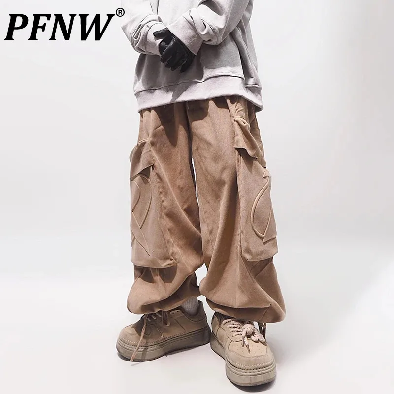 

PFNW Men's Cargo Pant Embossing Oversize Male Ankle Banded Overalls Lantern Trousers High Street Vintage 2024 Spring New 28W2771
