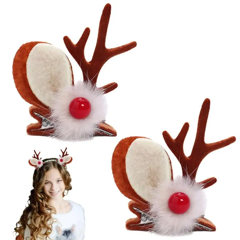 

2Pcs Set Lovely Elk Antler Hair Clips Women Girl Christmas Festive Barrettes Santa Snowman Deer Horn Hairpin Party Gift Headwear