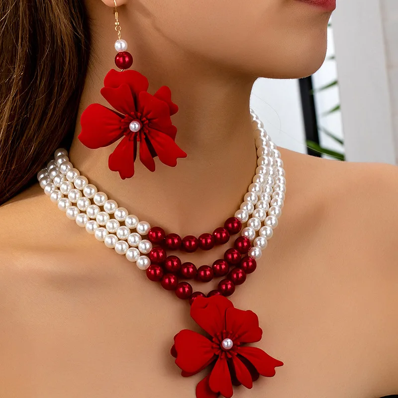 Necklace Big Red Flowers Pendant 3 Layers of Pearl Chain Women Girls Gifts Fashion Jewelry Hot Sale Party Gift 1 Mallzona Sedfdbbf705284df9a33eb339010b94335 Necklace Big Red Flowers Pendant 3 Layers of Pearl Chain Women Girls Gifts Fashion Jewelry Hot Sale Party Gift Mallzona