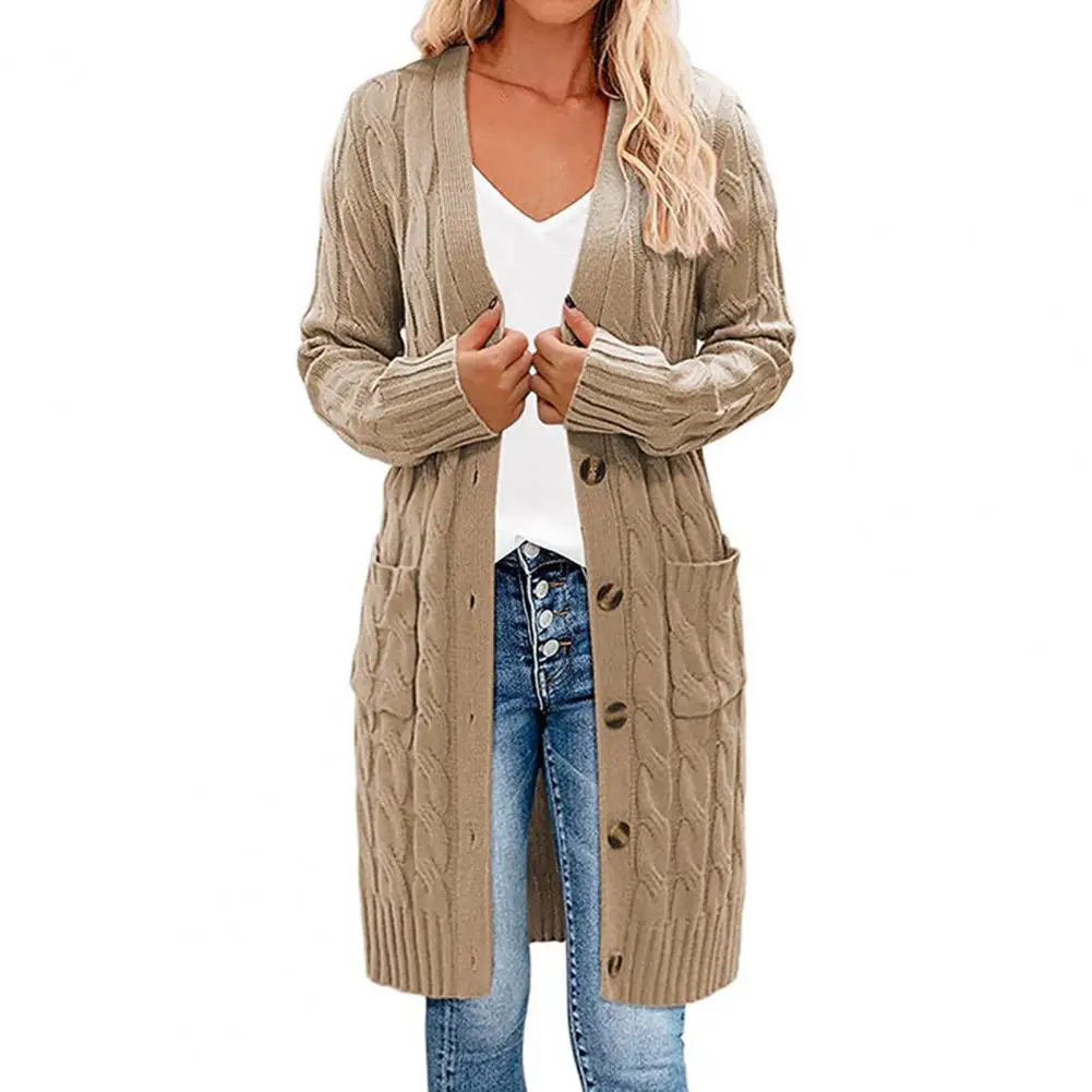 Trendy Solid Color Long Cardigan Sweater Thick Knitted Cardigan Button Down Long Knitted Coat for Daily Wear
Trendy Solid Color Long Cardigan Sweater Thick Knitted Cardigan Button Down Long Knitted Coat for Daily Wear
