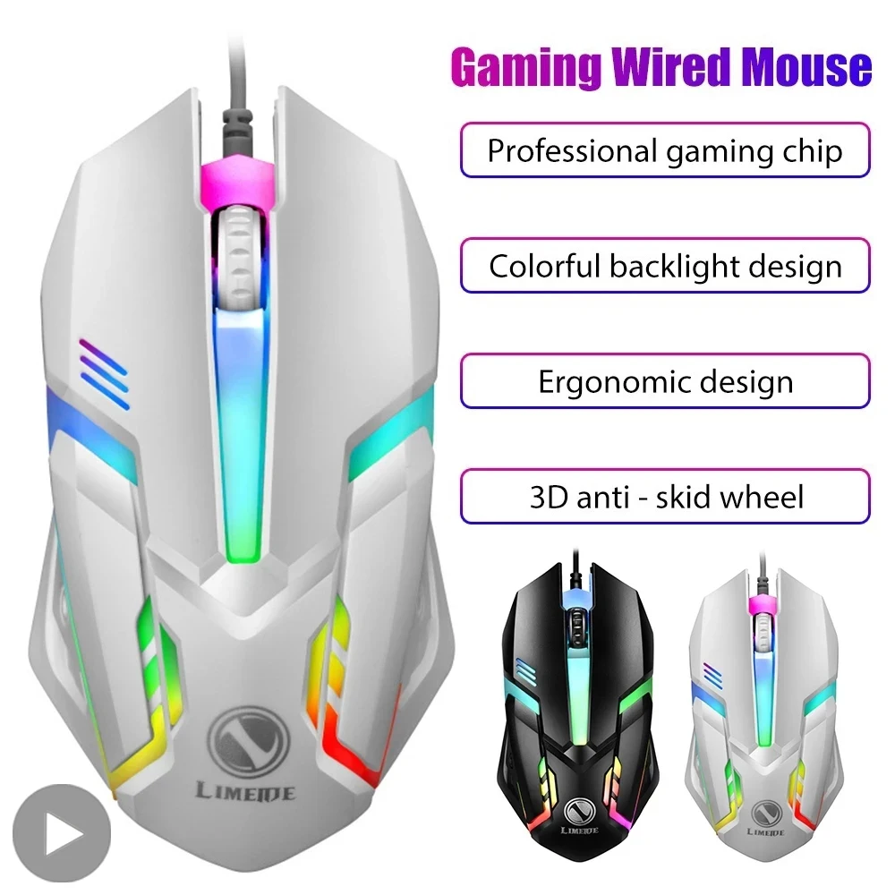 

Ergonomic PC Gaming Wired Mouse RGB Silent Gamer For Computer Laptop Notebook Mause With USB Cable White Accessories Mice Mous