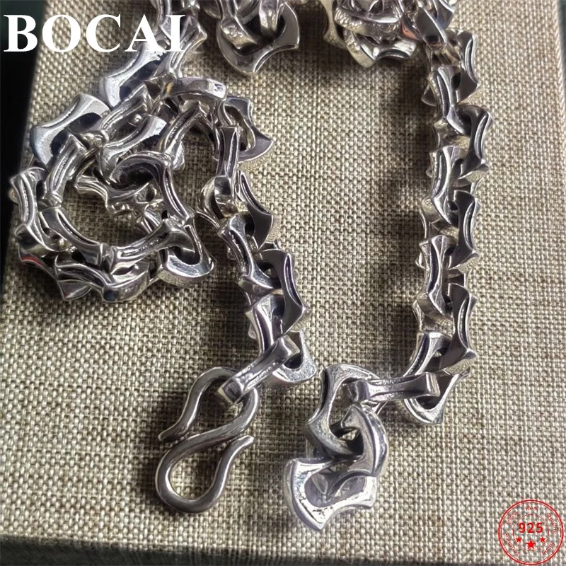 

BOCAI S925 Sterling Silver necklace for Men 2022 New Fashion Retro Thai Silver Domineering Hand Chain Pure Argentum Jewelry