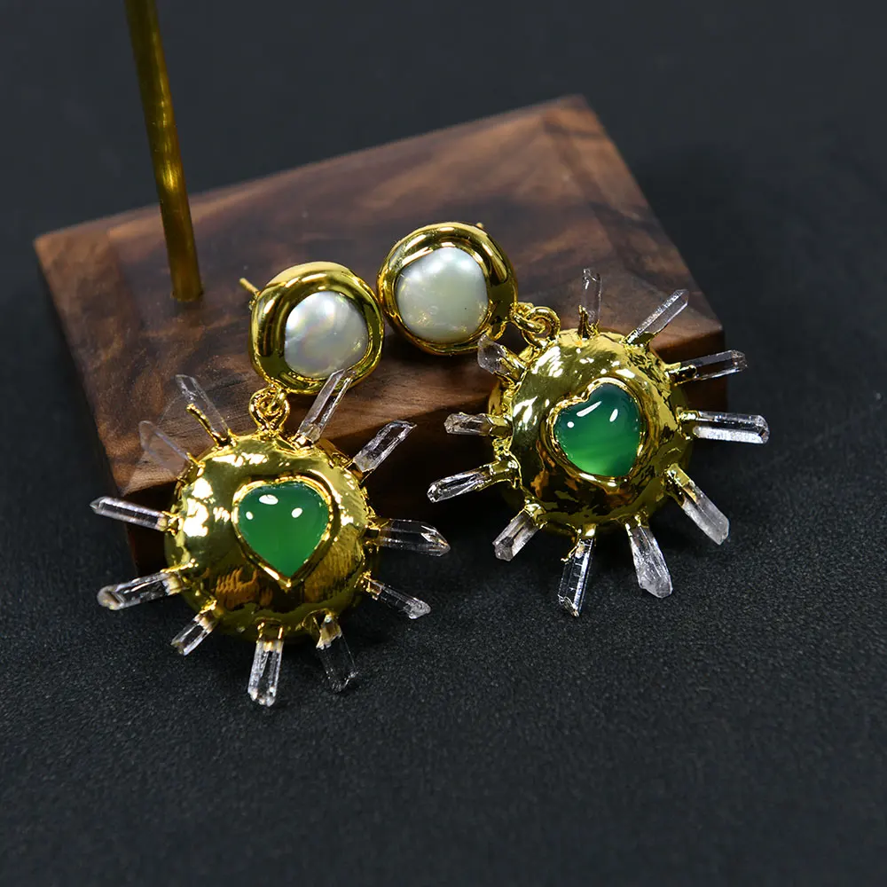 GG Natural Green Agate Heart Shaped Gold Plated Quartz Druzy Dangle Earrings Cultured White Pearl Stud Simple Lady Gifts
GG Natural Green Agate Heart Shaped Gold Plated Quartz Druzy Dangle Earrings Cultured White Pearl Stud Simple Lady Gifts