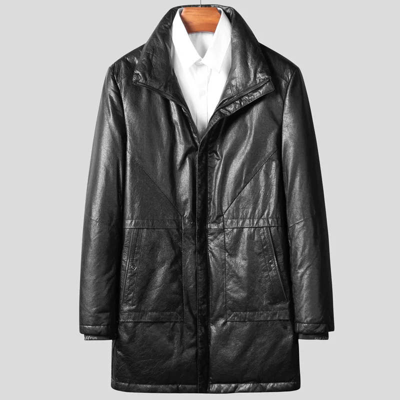 

W21128 Haining genuine leather jacket men's top layer cowhide white duck down down jacket leather windbreaker winter warmth P760