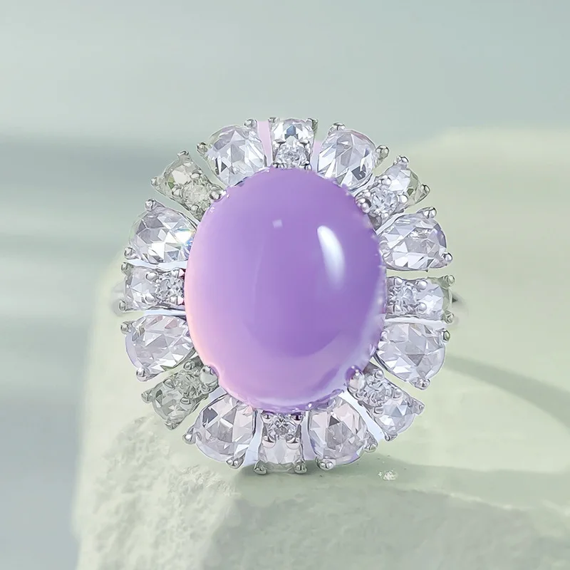 

S925 Silver Egg Face High Ice Glass Seed Violet Jade Pigeon Egg Sparrow Diamond Zircon New Chinese Style