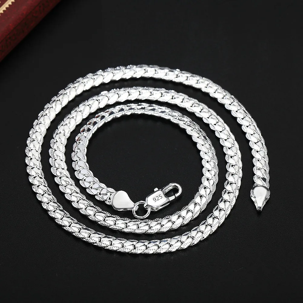 

Luxury 925 Stamped Silver Necklace Classic 6MM Sideways Chain for Women Men Fashion Party Wedding Jewelry Gifts