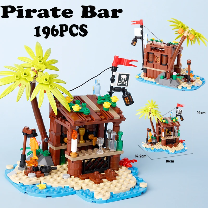 

Конструктор MOC пиратский бар в средневековом стиле, уличный вид, военный замок, армия, еда, рыба, дерево, оружие, кирпичи, рождественские игрушки для мальчиков