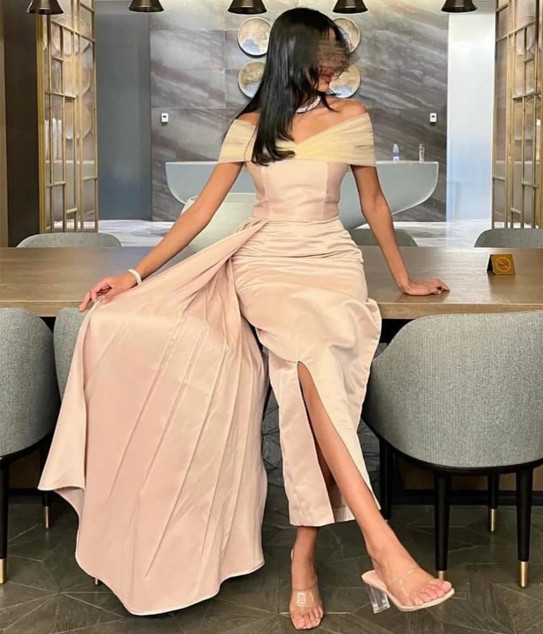 

Элегантное Длинное розовое атласное вечернее платье с разрезом, плиссированное платье-футляр для выпускного вечера, женское платье до щиколотки