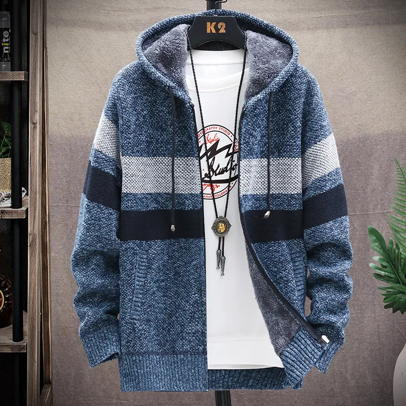 New Designer Men's Striped Cardigan Autumn Hooded Fleece Wool Warm Lined Jackets Jumper Knitted Sweater Coats Korean Clothes Men
New Designer Men's Striped Cardigan Autumn Hooded Fleece Wool Warm Lined Jackets Jumper Knitted Sweater Coats Korean Clothes Men