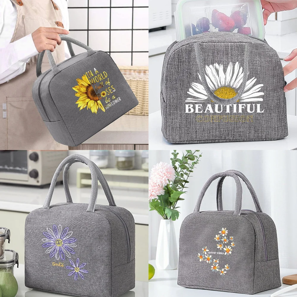 

Thermal Food Picnic Lunch Box Insulated School Child Food Bag Tote Lunch Bags for Work Daisy Pattern Cooler Bag for Women