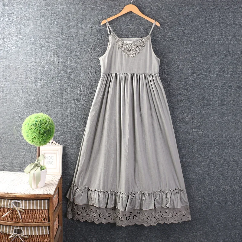 

Spring Summer Sleeveless Long Sling Dress Women Spaghetti Strap Solid Color Casual Loose Cotton Under the Dress White Black