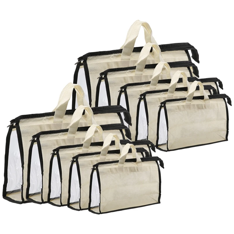

Прозрачный органайзер для хранения сумок, 10 шт., пылезащитный чехол, 5 размеров, прозрачный защитный кошелек, сумка для хранения для полки шкафа