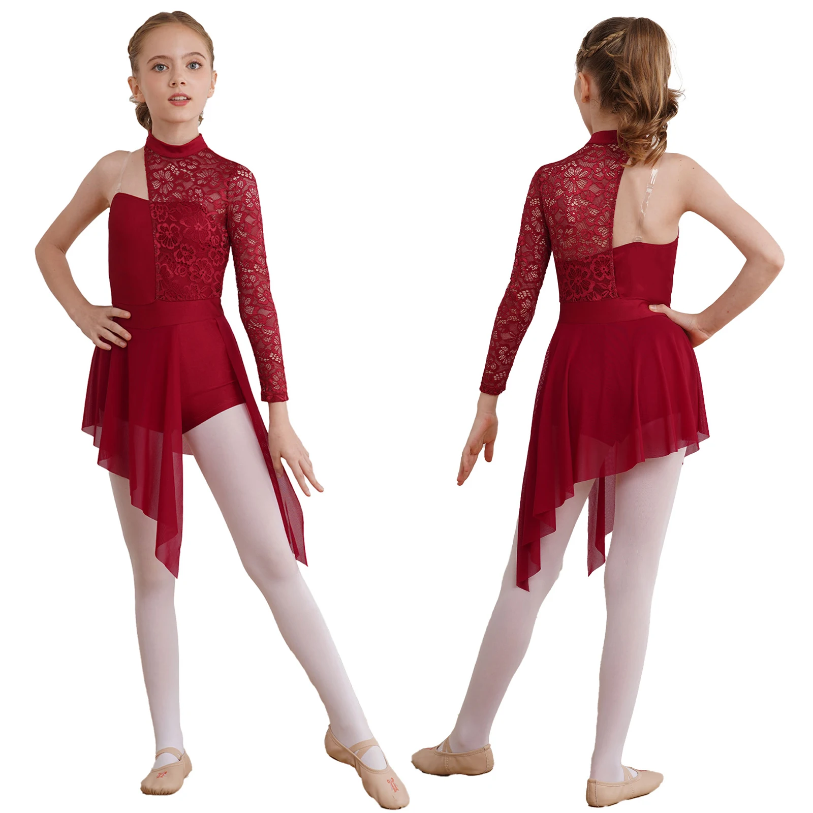 

Kids Girls Modern Lyrical Dance Dress Figure Skating Costume Floral Lace Ballet Gymnastics Leotard Latin Jazz Cha-cha Dancewear