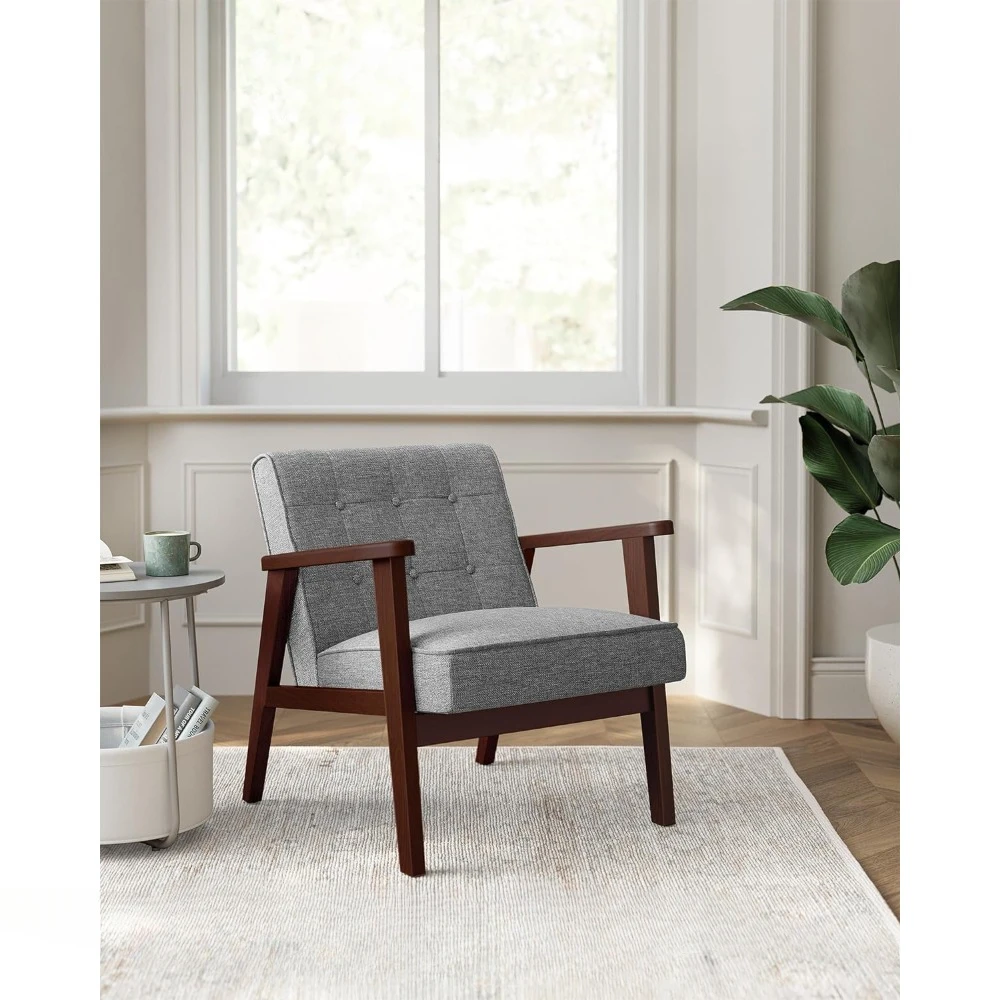 Accent Leisure Chair, Mid-Century Modern Arm Chair with Solid Wood Armrests and Legs, 1-Seat Cushioned Sofa, Light Gray
Accent Leisure Chair, Mid-Century Modern Arm Chair with Solid Wood Armrests and Legs, 1-Seat Cushioned Sofa, Light Gray