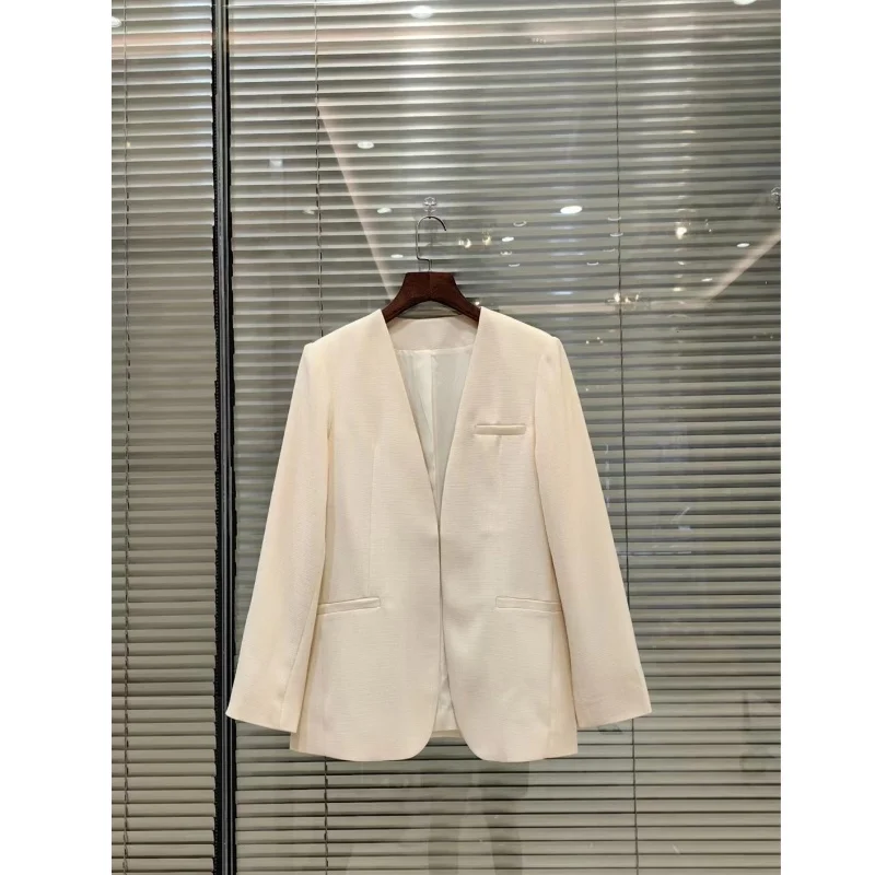 

Minimalist Cotton Blend Suit Jacket, Straight Tube, Collarless Shoulder Pad, Early Spring, New, 2022