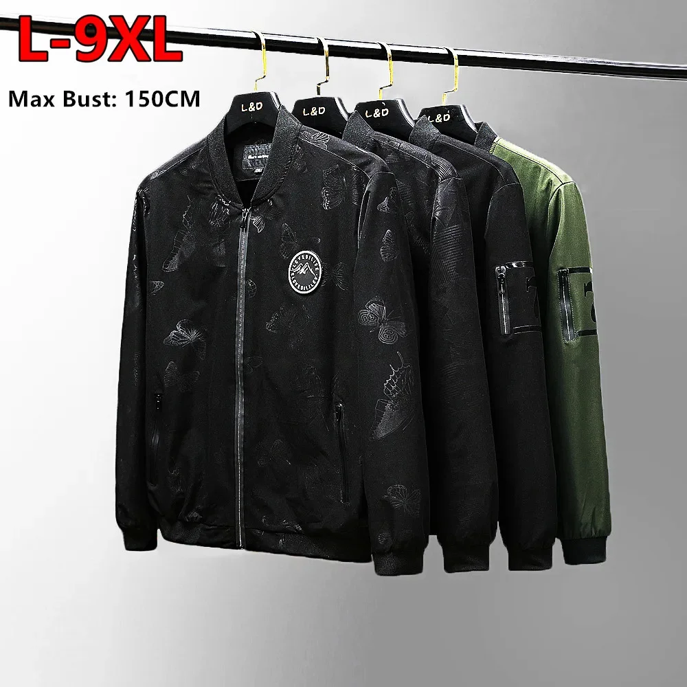 

Bomber Jacket Men Korean Short Style Fashion Black Windbreaker Spring Autumn Plus Size 5XL 6XL 7XL 9XL Young Male Coat Clothing