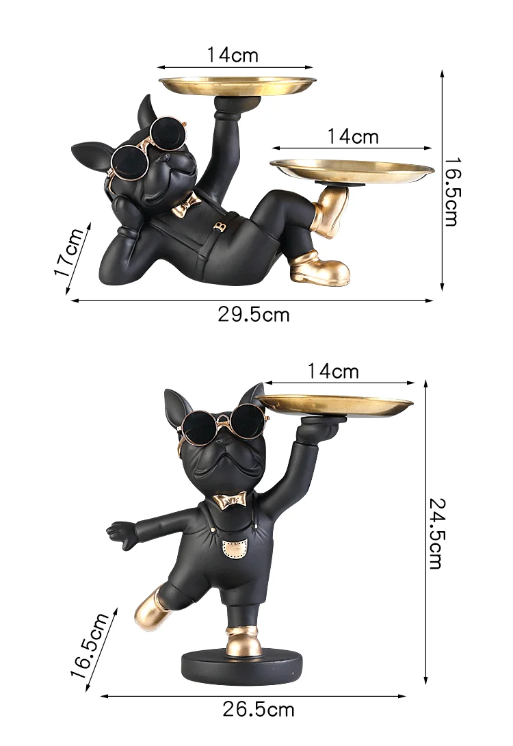 Animal Resin Sculpture dog Butler statue Home Decor French Bulldog with Double Metal tray Table Ornaments Decor Dog Figurine Art Animal Resin Sculpture dog Butler statue Home Decor French Bulldog with Double Metal tray Table Ornaments Decor Dog Figurine Art