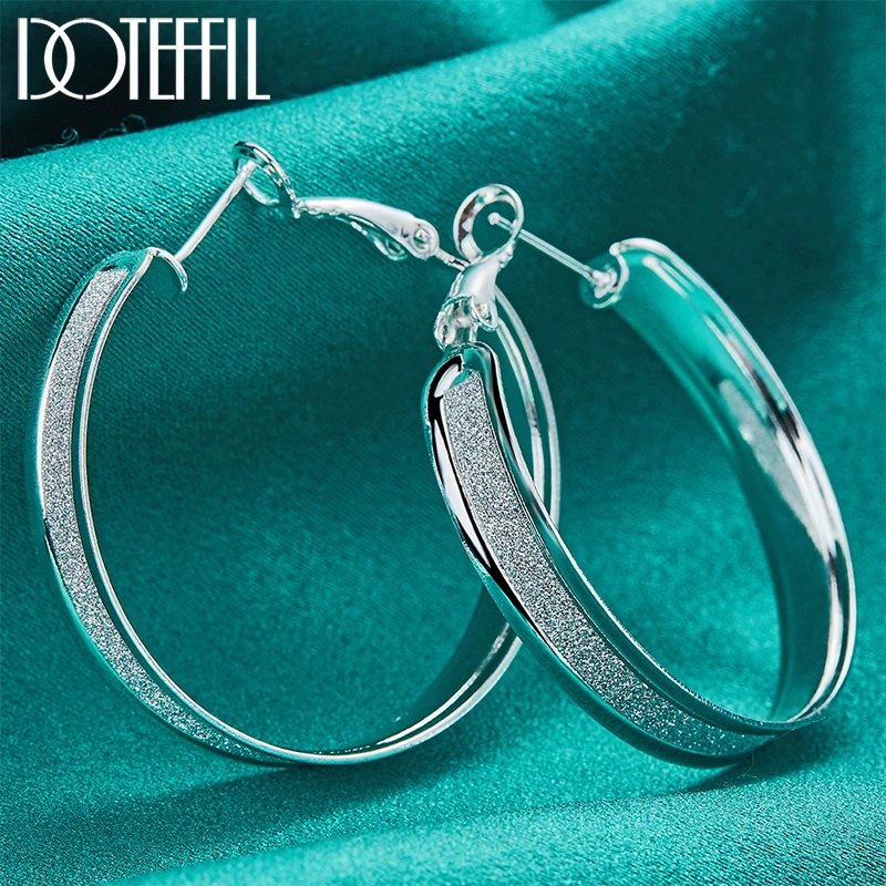 

DOTEFFIL 925 Sterling Silver Matte Hoop Earring For Charm Women Jewelry Fashion Wedding Engagement Party Gift