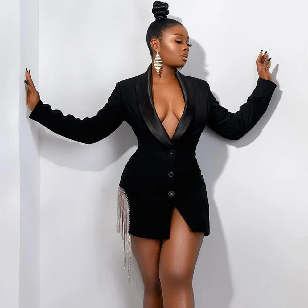 Blazer Dresses Women New Fashion Casual Solid Color V-neck Tassel Splicing Suit Collar Large Jacket Dress 2023 Autumn Winter
Blazer Dresses Women New Fashion Casual Solid Color V-neck Tassel Splicing Suit Collar Large Jacket Dress 2023 Autumn Winter