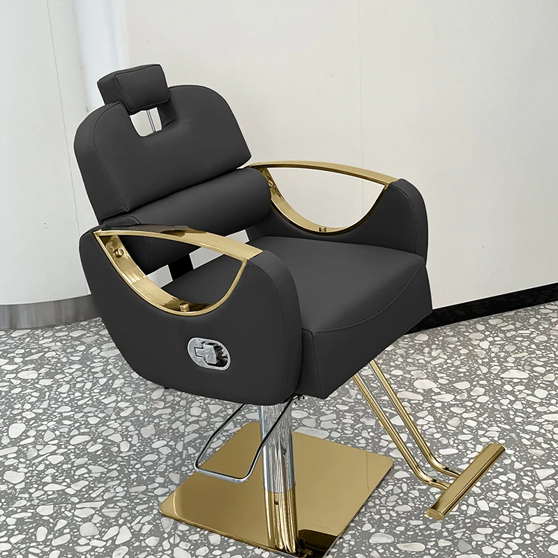 

Barbershop Swivel Salon Chair Leather Luxury Gold Barber Equipment Salon Chair Hidraulic Leg Silla De Barbero Furniture