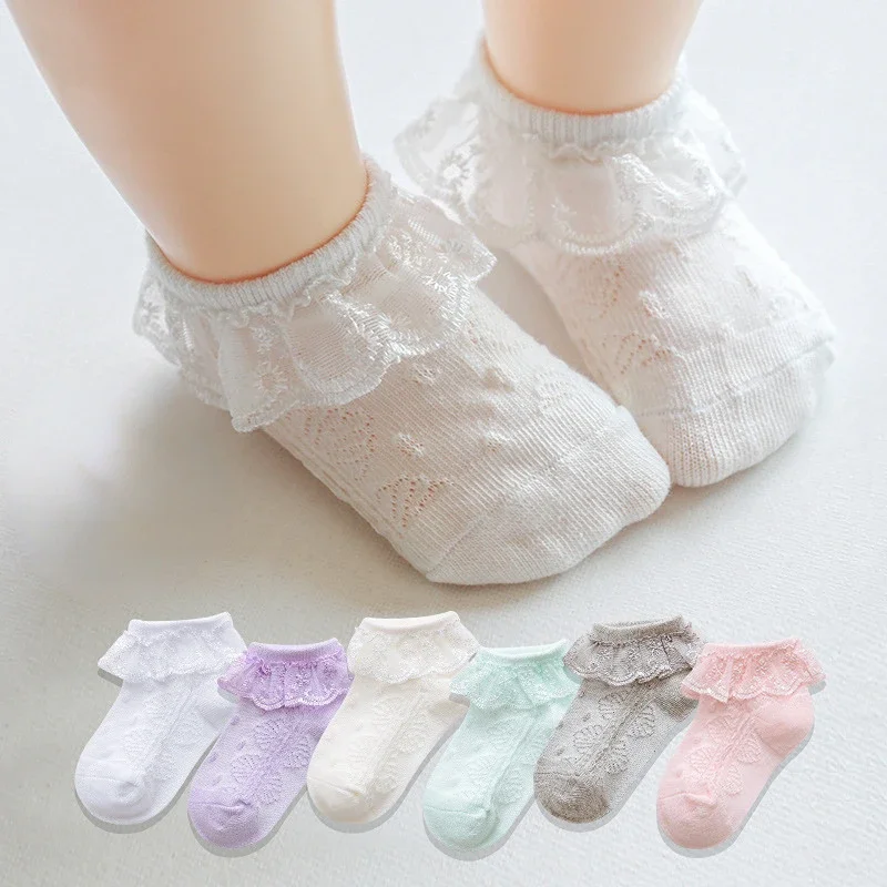 

0 to 6 Yrs Cotton Eyelet Flower Socks Toddler Baby Child Girls Ruffle Lace Ankle Cotton Dress Socks Princess Summer