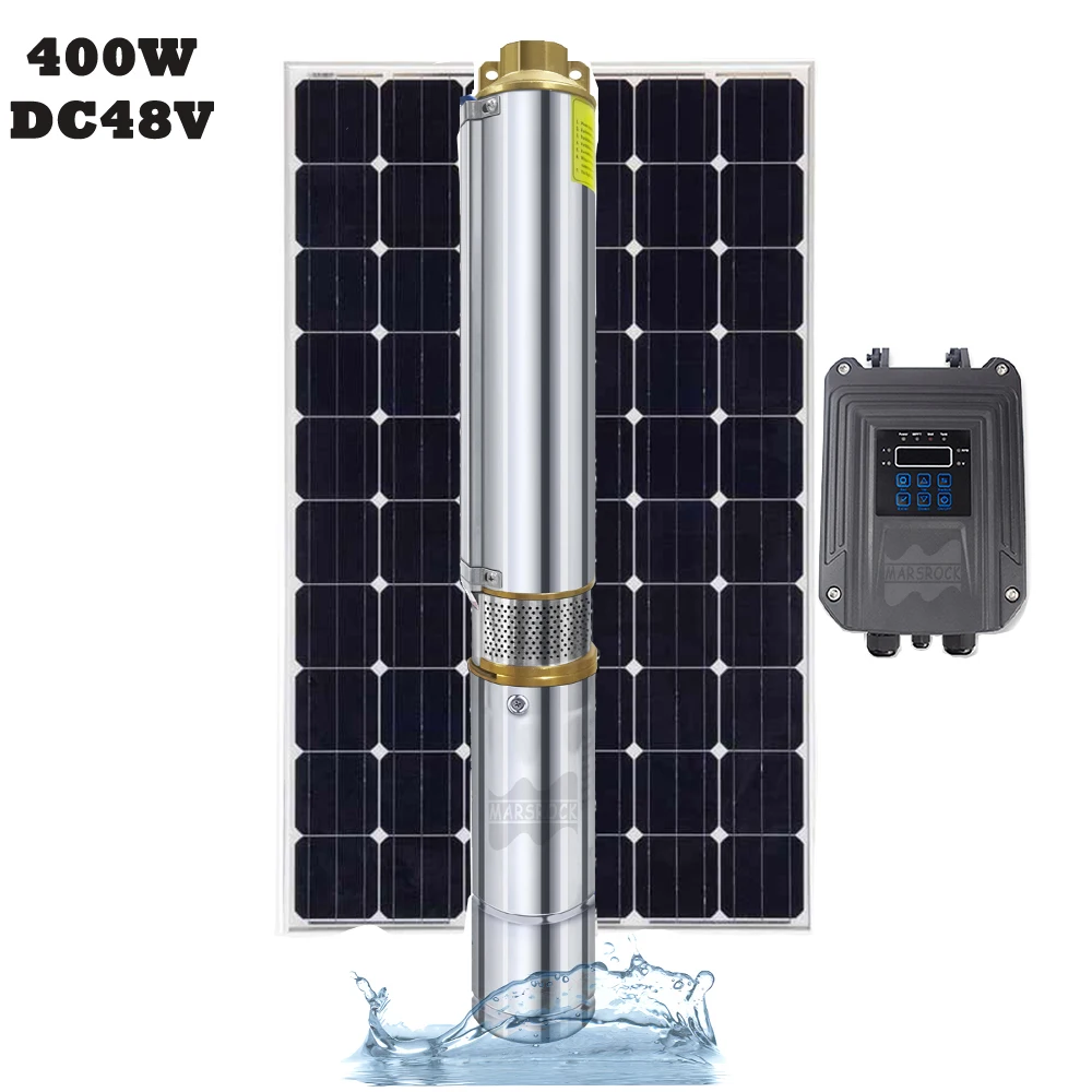 

400W 48V Solar DC Deep Well Pump With External MPPT Controller Stainless Steel Brushless Solar PV Submersible Pump Max Flow 3T/H