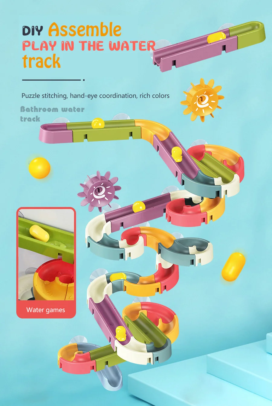 Assembling Track Ball Slide Baby Suction Cup Kids DIY Bath Toy Bathroom Bathtub Pool Shower Toy Set Water Games Children's Toys Assembling Track Ball Slide Baby Suction Cup Kids DIY Bath Toy Bathroom Bathtub Pool Shower Toy Set Water Games Children's Toys