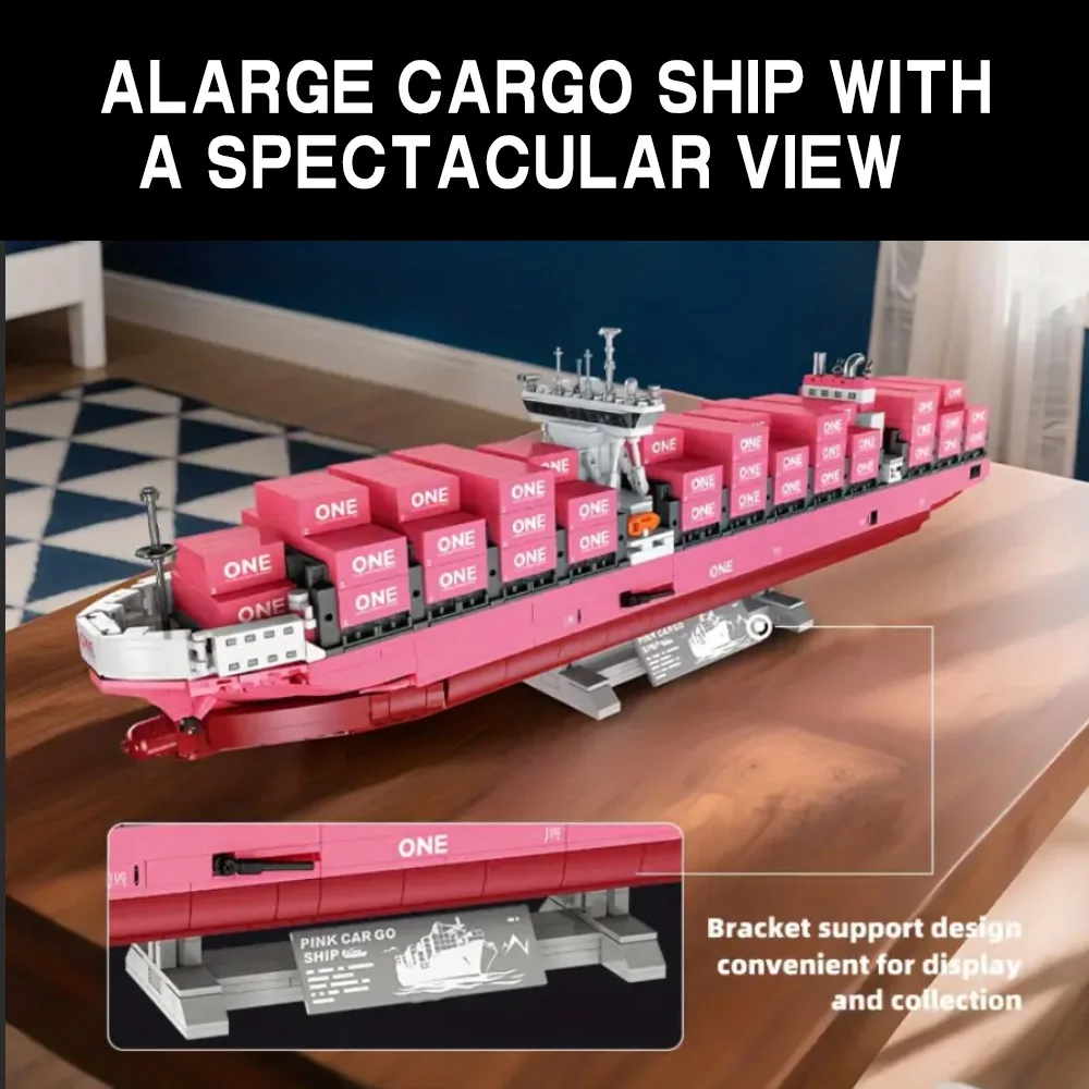 Creative City Pink Cargo Freighter Container Ship MOC Building blocks Toys Gifts collection Large Cargo Ship Set 1446pcs Creative City Pink Cargo Freighter Container Ship MOC Building blocks Toys Gifts collection Large Cargo Ship Set 1446pcs