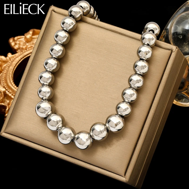 

EILIECK 316L Stainless Steel Solid Beads Balls Necklace For Women Girl Fashion New Year Gift Collar Neck Chain Jewelry Set