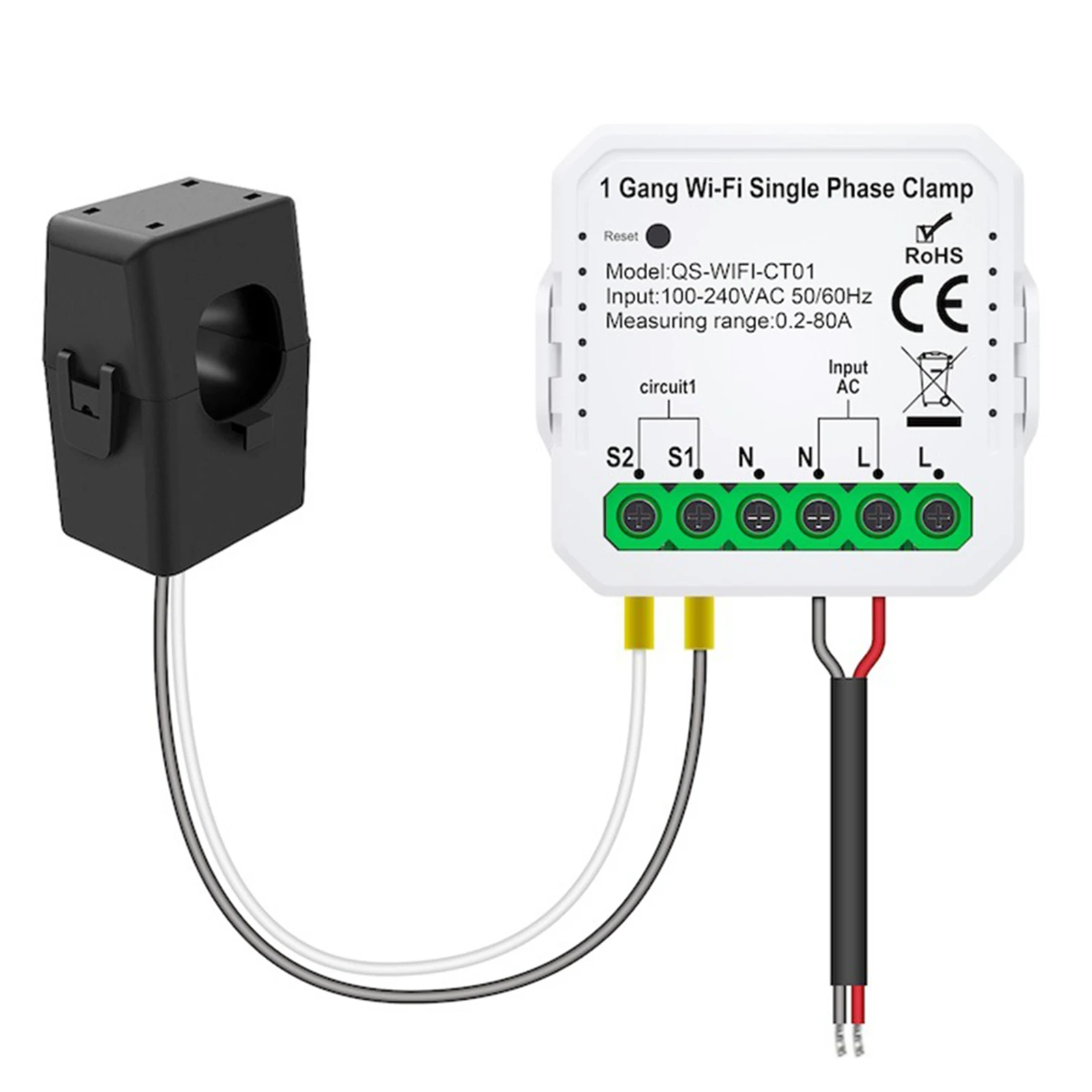 1Pc Current Mutual Inductance Sensor Energy Meter 80A W/ Clamp CT 0.2-80A For Tuya For Smart Life Wi-Fi Electric Accessories
1Pc Current Mutual Inductance Sensor Energy Meter 80A W/ Clamp CT 0.2-80A For Tuya For Smart Life Wi-Fi Electric Accessories