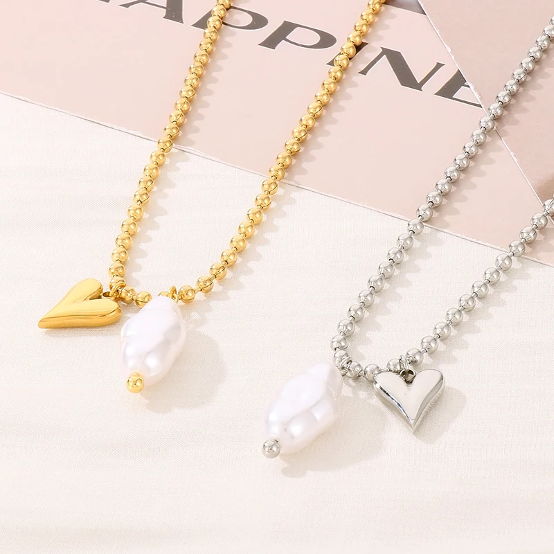 French Luxury Imitation Pearl Heart Pendant Necklace for Women Gold Silver Color Stainless Steel Jewelry Beads Chain Choker
French Luxury Imitation Pearl Heart Pendant Necklace for Women Gold Silver Color Stainless Steel Jewelry Beads Chain Choker