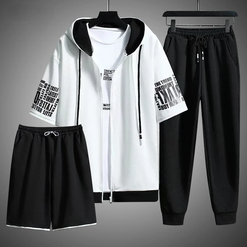 Sweat Suit New Summer Men's Sets Hooded Zipper Short Sleeve Tops+Trousers+Short Men Clothing 3Piece Set Streetwear Tracksuit Men
Sweat Suit New Summer Men's Sets Hooded Zipper Short Sleeve Tops+Trousers+Short Men Clothing 3Piece Set Streetwear Tracksuit Men