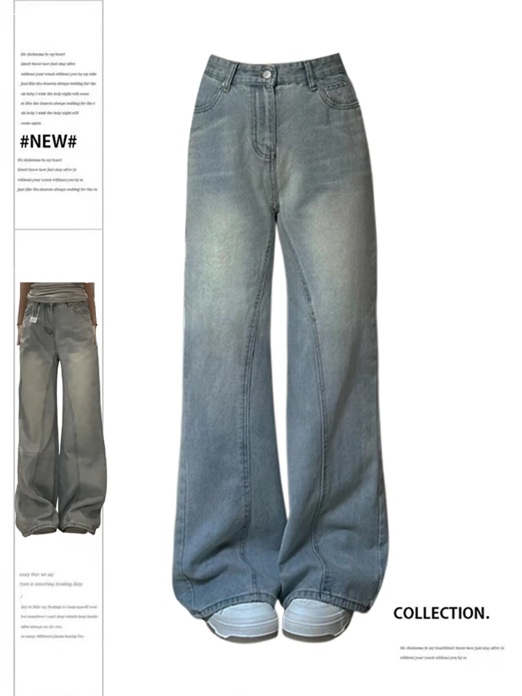 

Women's Blue Y2k Jeans Harajuku Aesthetic Streetwear Baggy Denim Trousers Oversize Wide Jean Pants Vintage Trashy Clothes 2024