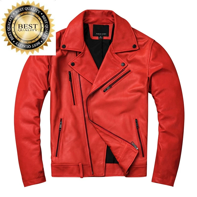 Men New Design Genuine Leather Jacket Youth Red Trendy Biker Jackets Sheepskin Coats Motorcycle Jaqueta Masculina 2A
Men New Design Genuine Leather Jacket Youth Red Trendy Biker Jackets Sheepskin Coats Motorcycle Jaqueta Masculina 2A