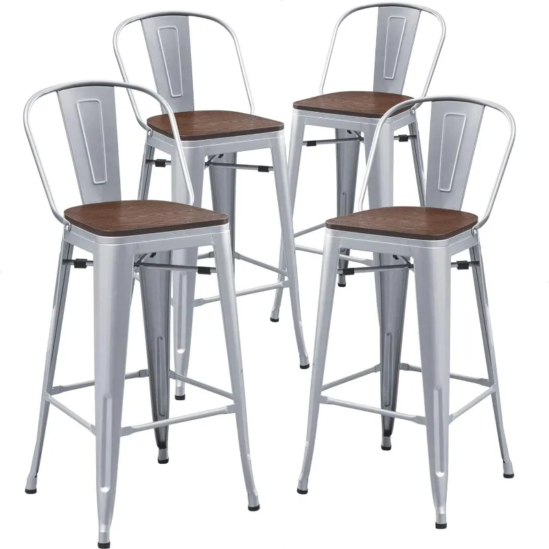 

Metal Bar Stools Set of 4,30 inch Barstools Bar Height Bar Stools with Backs Farmhouse Stools with Larger Seat High Back