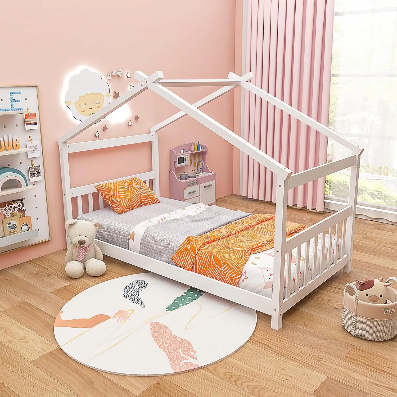 Giantex House Bed Twin, Solid Wood Kids House Bed with Roof, Headboard and Footboard, Low Floor Twin Bed Frame for Toddlers Teen
Giantex House Bed Twin, Solid Wood Kids House Bed with Roof, Headboard and Footboard, Low Floor Twin Bed Frame for Toddlers Teen