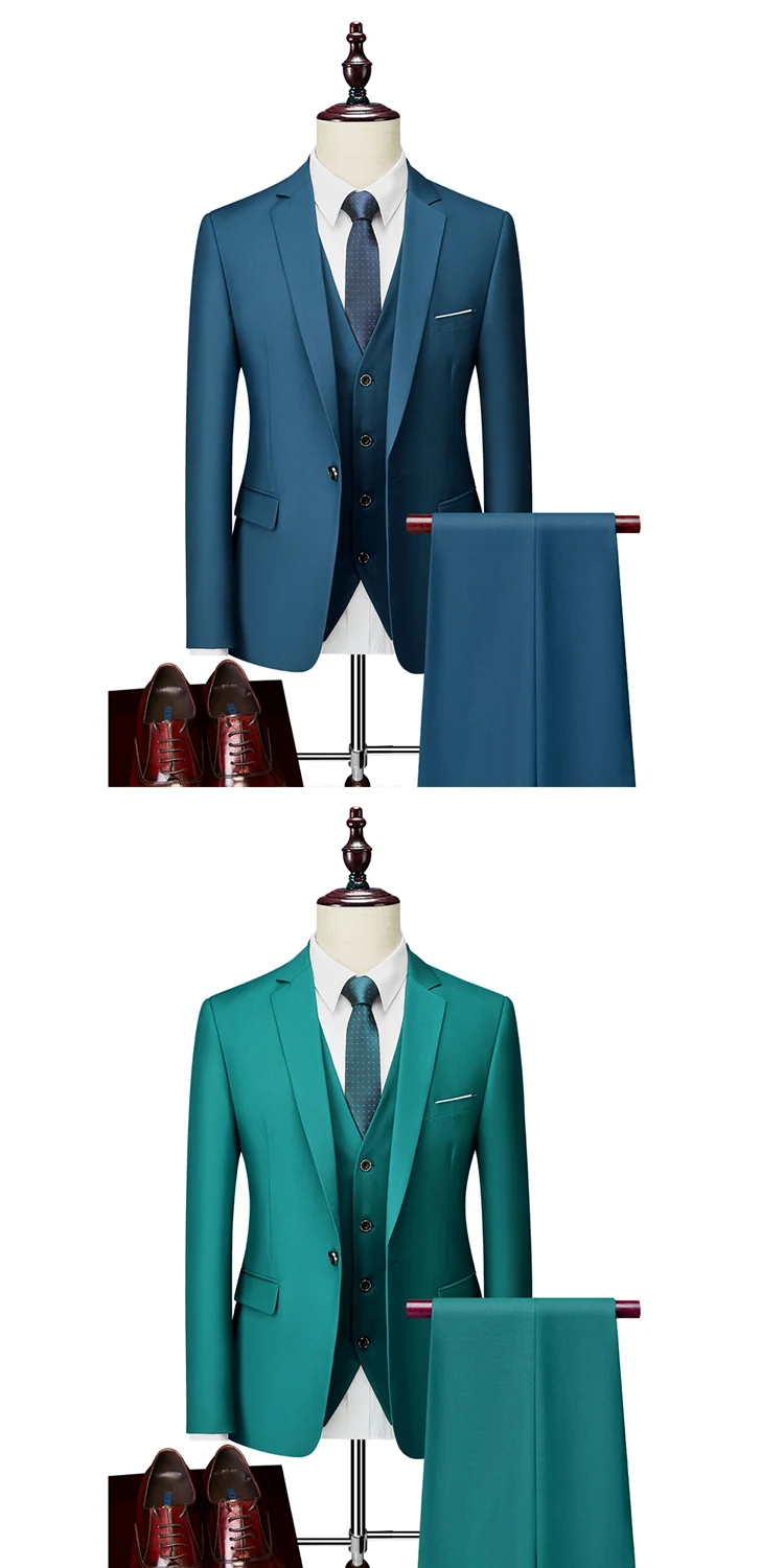 M-6XL 15 Colors ( Jacket+Vest+Pants ) Formal Business Office Men's Suits Groom Wedding Dress Party Dress Solid Color Suit 28 See26c38b73f84be48a769d369dc019b5V