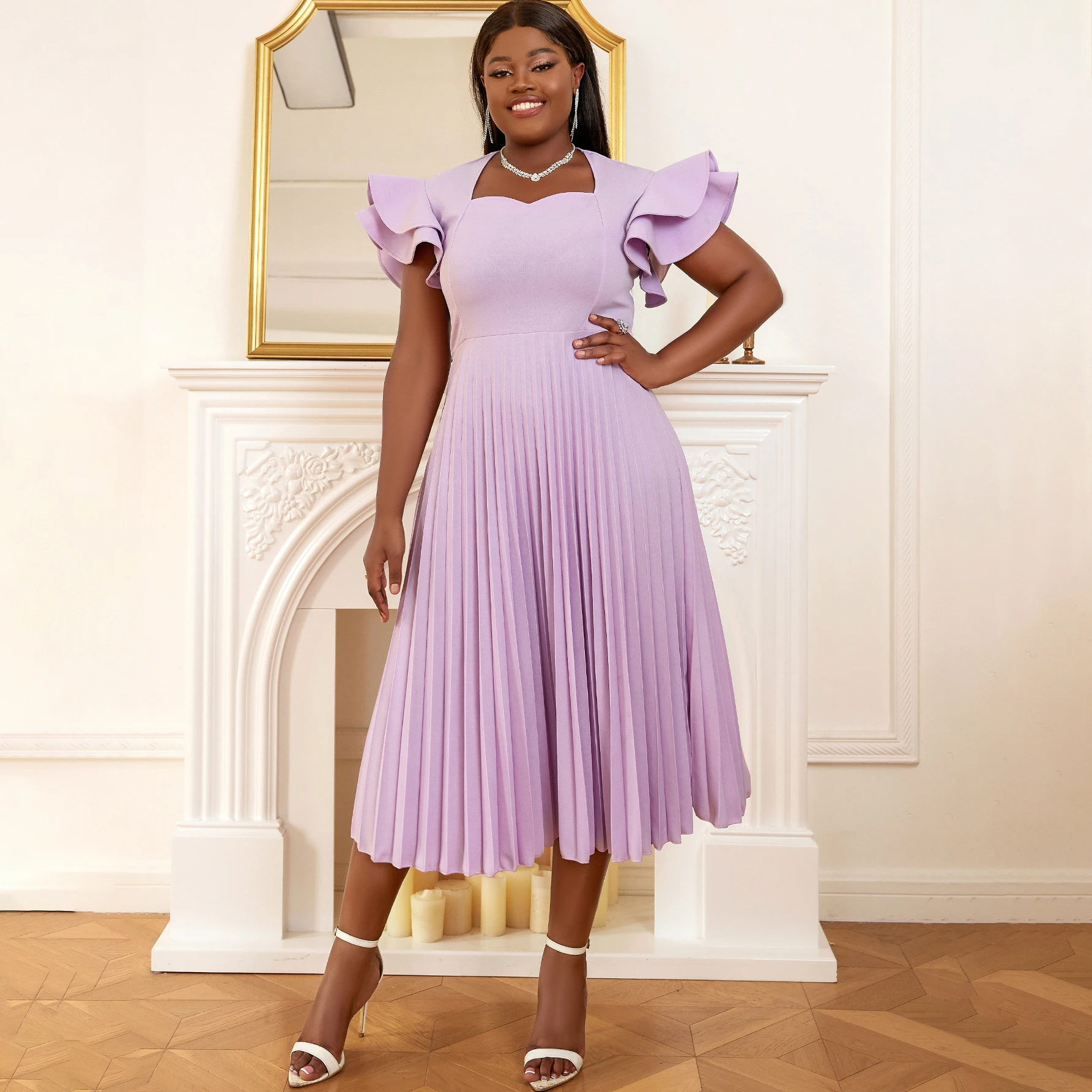 office Ladies Pleated Dress Women Evening Party Elegant Butterfly Sleeve Square Collar Purple Casual Loose A Line Dress 2024
office Ladies Pleated Dress Women Evening Party Elegant Butterfly Sleeve Square Collar Purple Casual Loose A Line Dress 2024