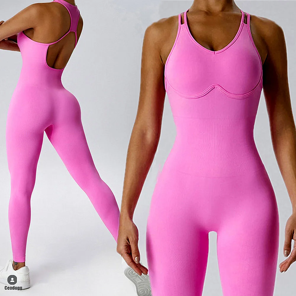 

2024 Pad женский бесшовный спортивный костюм, комплект для йоги, цельный комбинезон, женские комбинезоны, спортивная одежда, тренировочные костюмы для тренажерного зала
