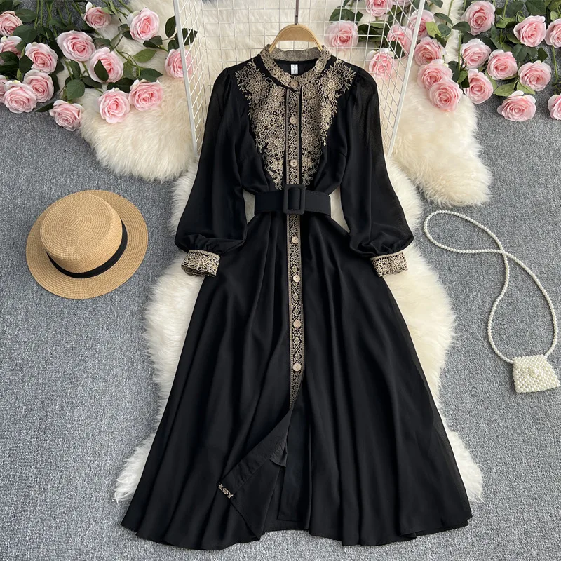 Ambience Wear With Temperament Long-Sleeved Autumn Dress Women's Niche Design Lace Patchwork Receive Waist Little Black Skirt
Ambience Wear With Temperament Long-Sleeved Autumn Dress Women's Niche Design Lace Patchwork Receive Waist Little Black Skirt