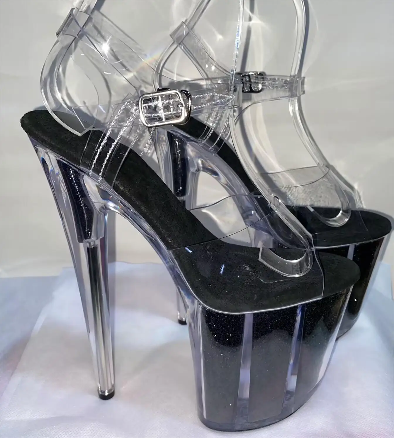 

20 cm sexy transparent platform sequined , 8 inch stiletto banquet nightclub shoes 20 cm sexy transparent platfor dance shoes