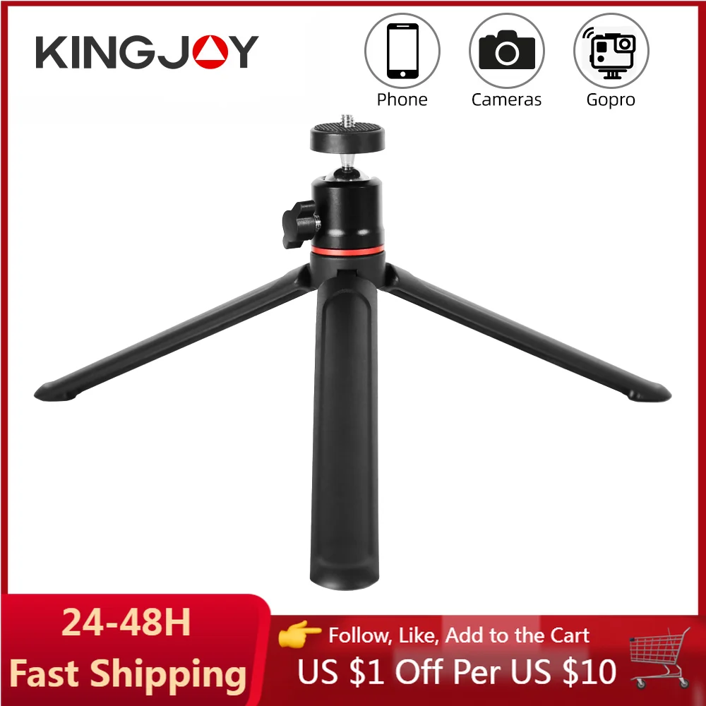 

KINGJOY Mini Tripod Small Desktop Tabletop Stand for Phone Portable Selfie Stick 1/4'' Screw Ballhead Universal For DSLR Camera
